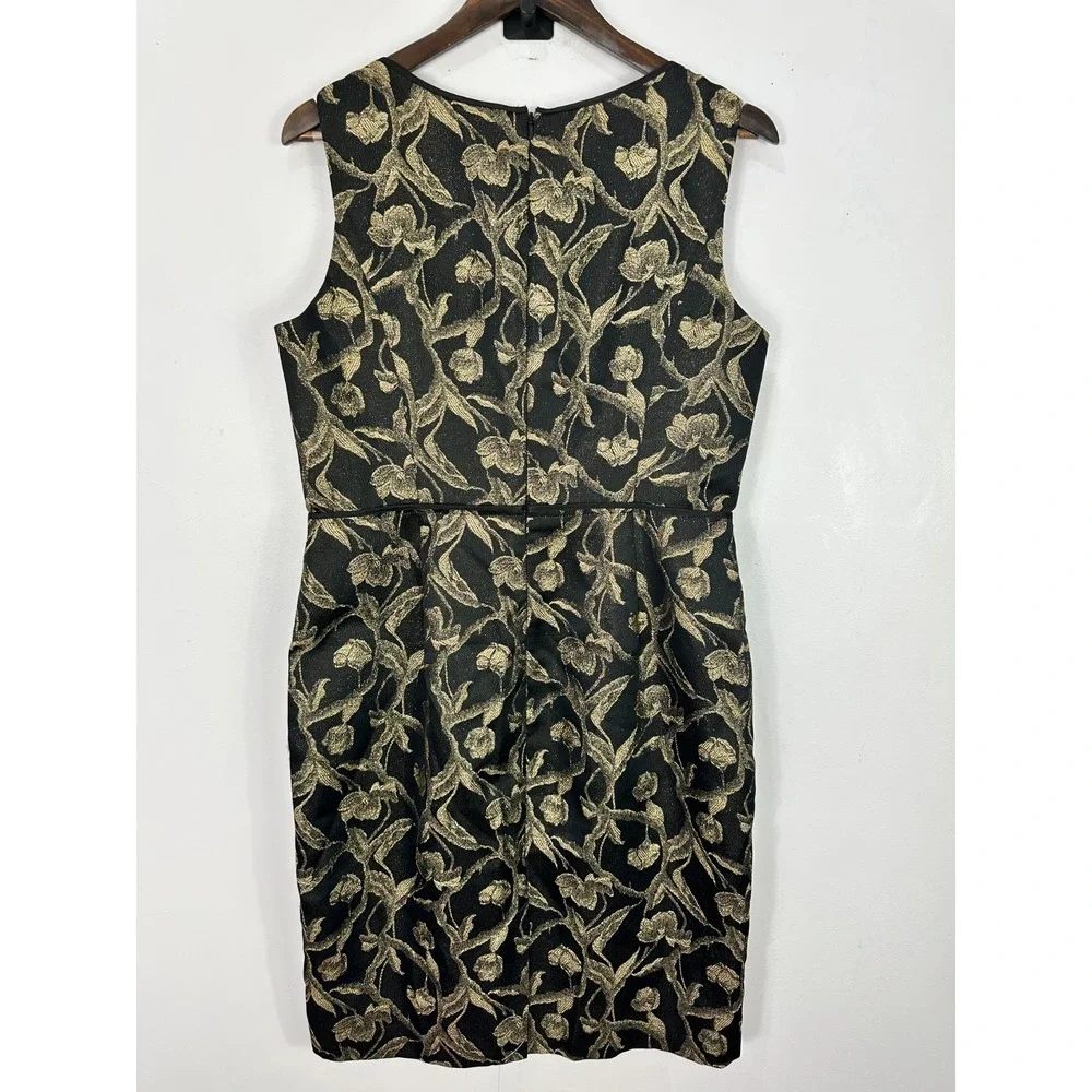 Talbots Gold Brocade Sheath Dress Size 12 Black Floral Metallic Quiet Luxury - Picture 3 of 8